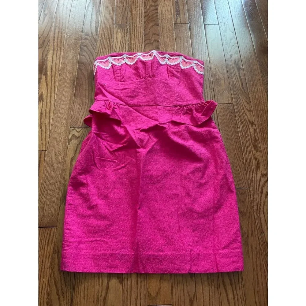 Lilly Pulitzer Pink Embroidered Strapless Dress Women’s Sz 4 - Picture 2 of 11